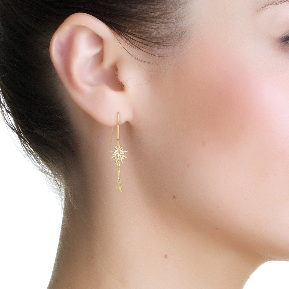 Drop Earrings with Sun and Stars