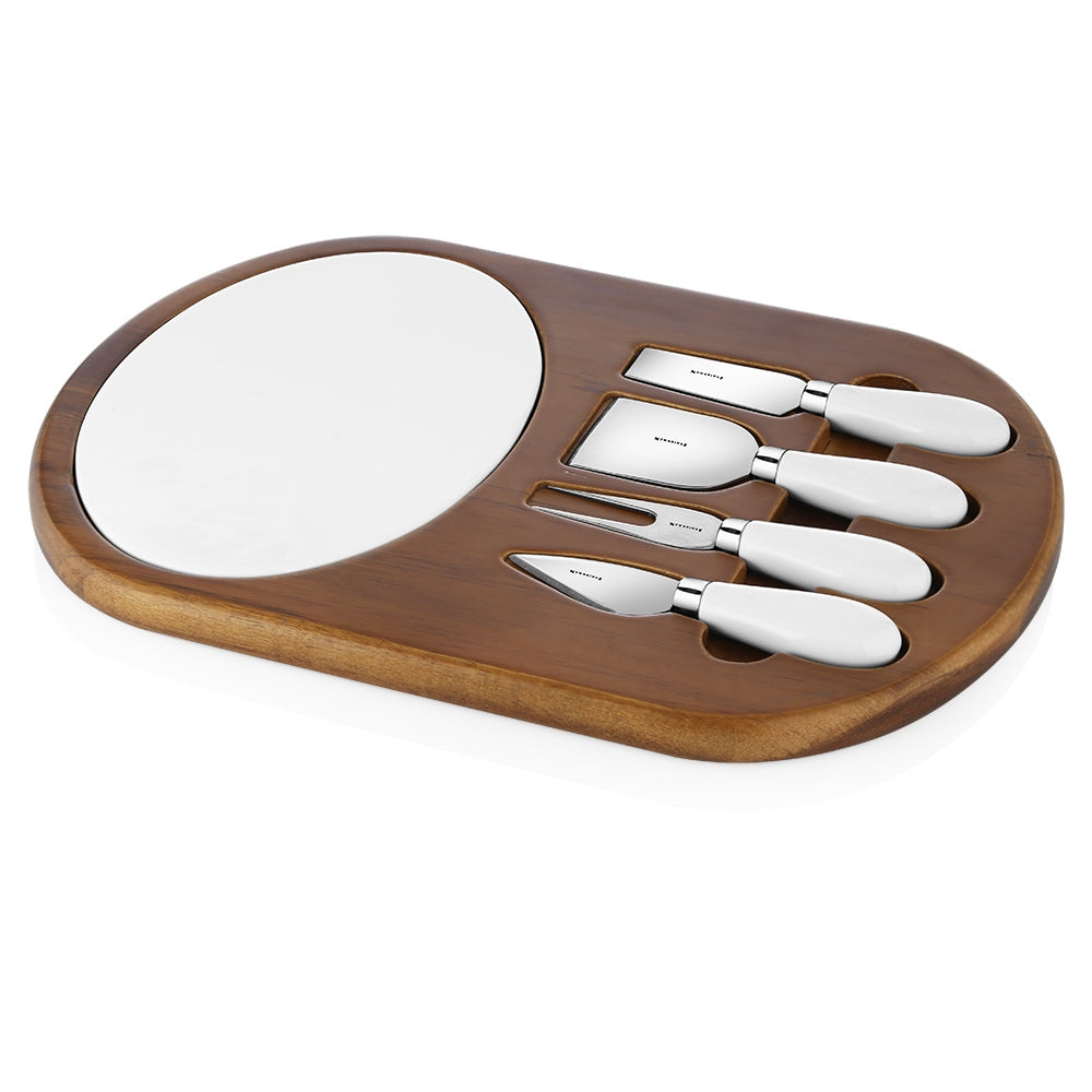 Ceramic and Wood Cheese Board Set