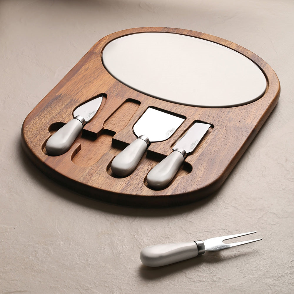 Ceramic and Wood Cheese Board Set