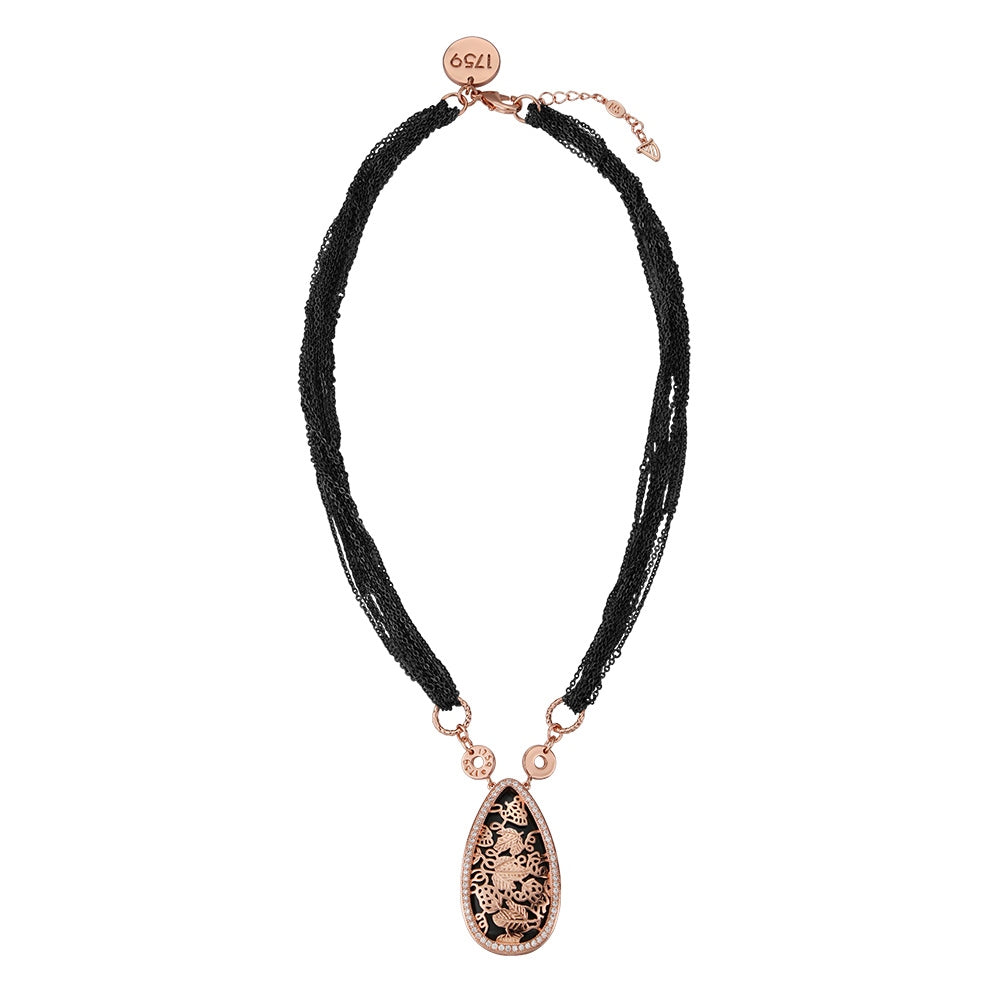 Rose Gold Plated Black Agate Necklace