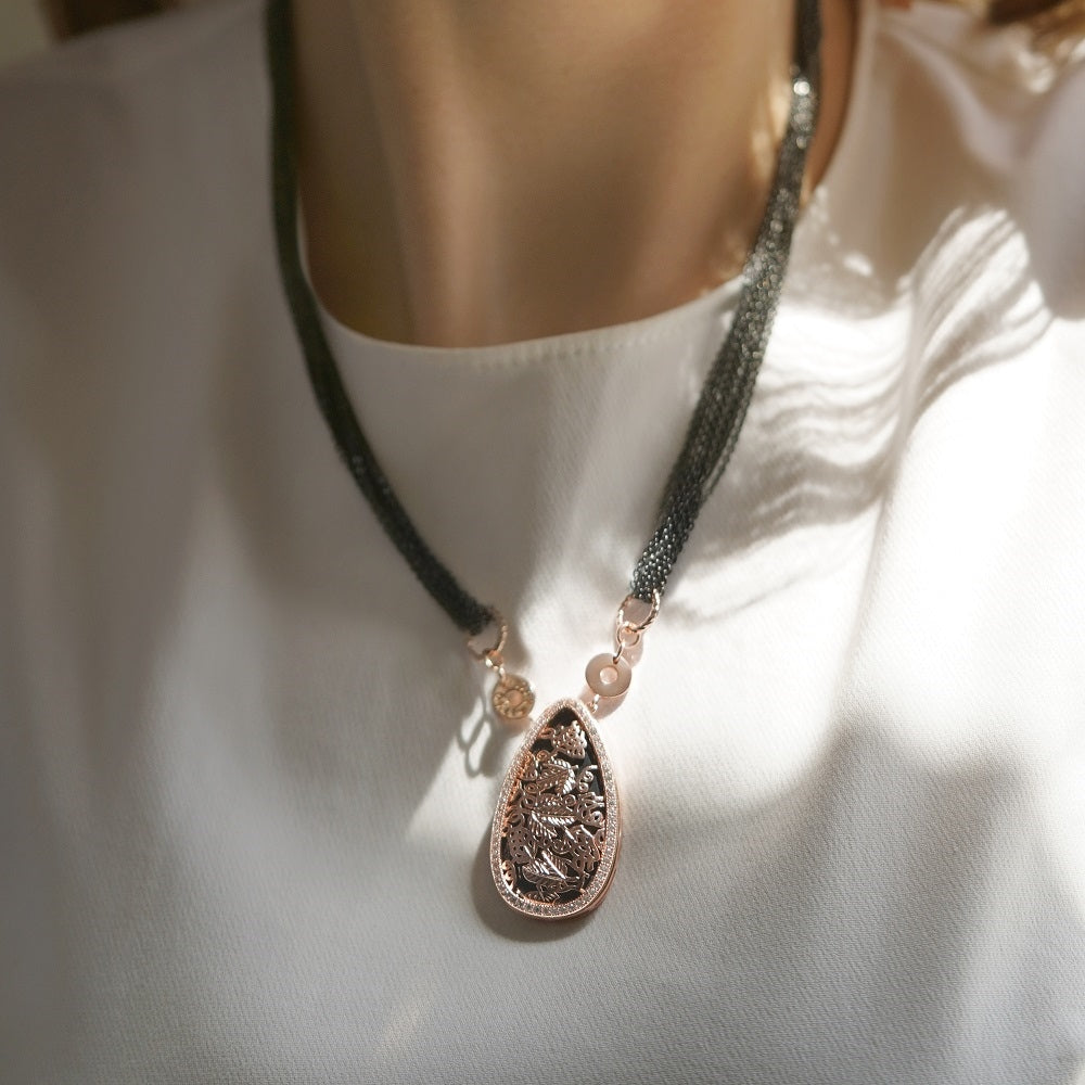 Rose Gold Plated Black Agate Necklace