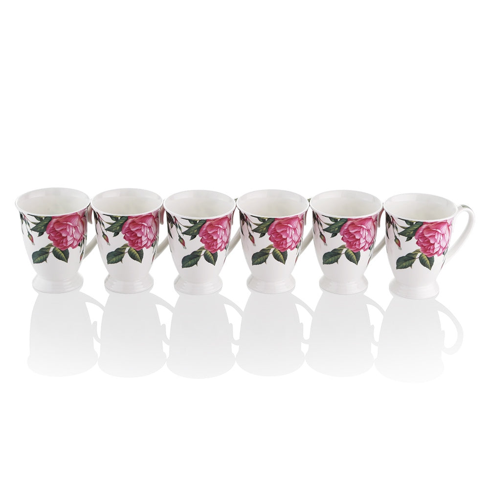 Rose Bloom Mugs Set Of 2 Fine Bone China Pink Roses Blue Version Mugs
