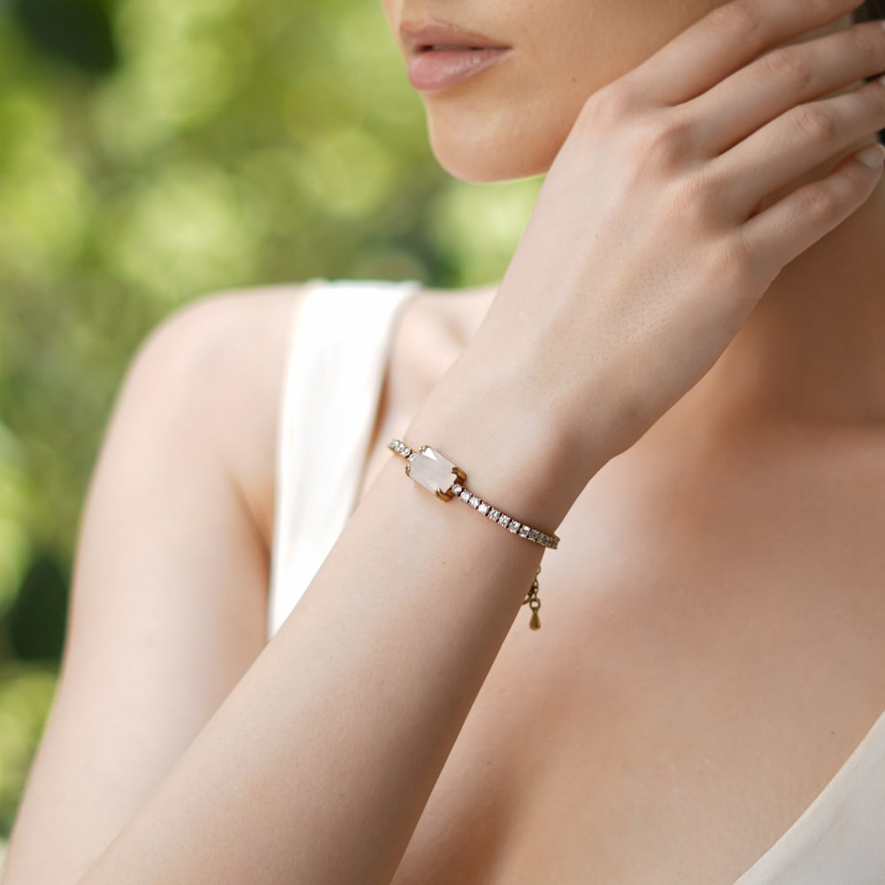 Antique Gold Plated Bracelet Pink & Clear stones