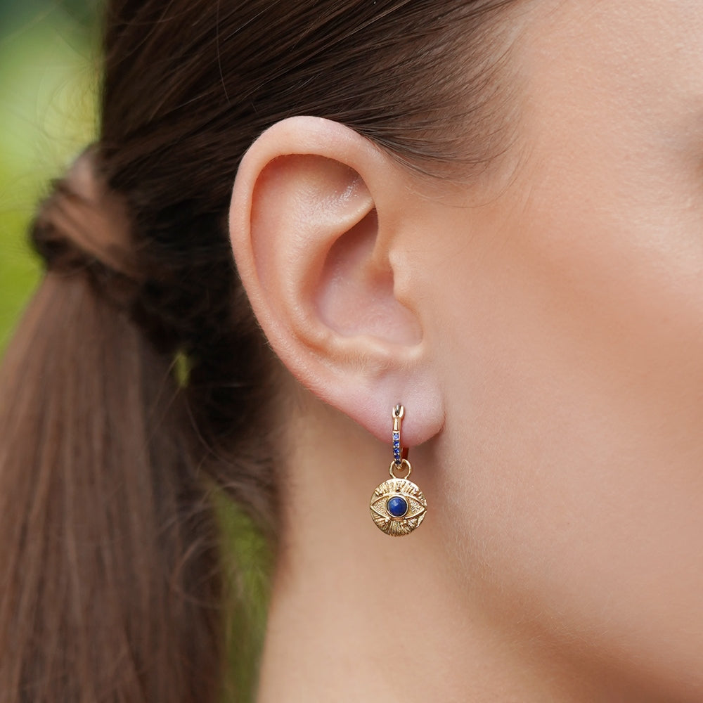 All Seeing Evil Eye Earrings Blue Stone