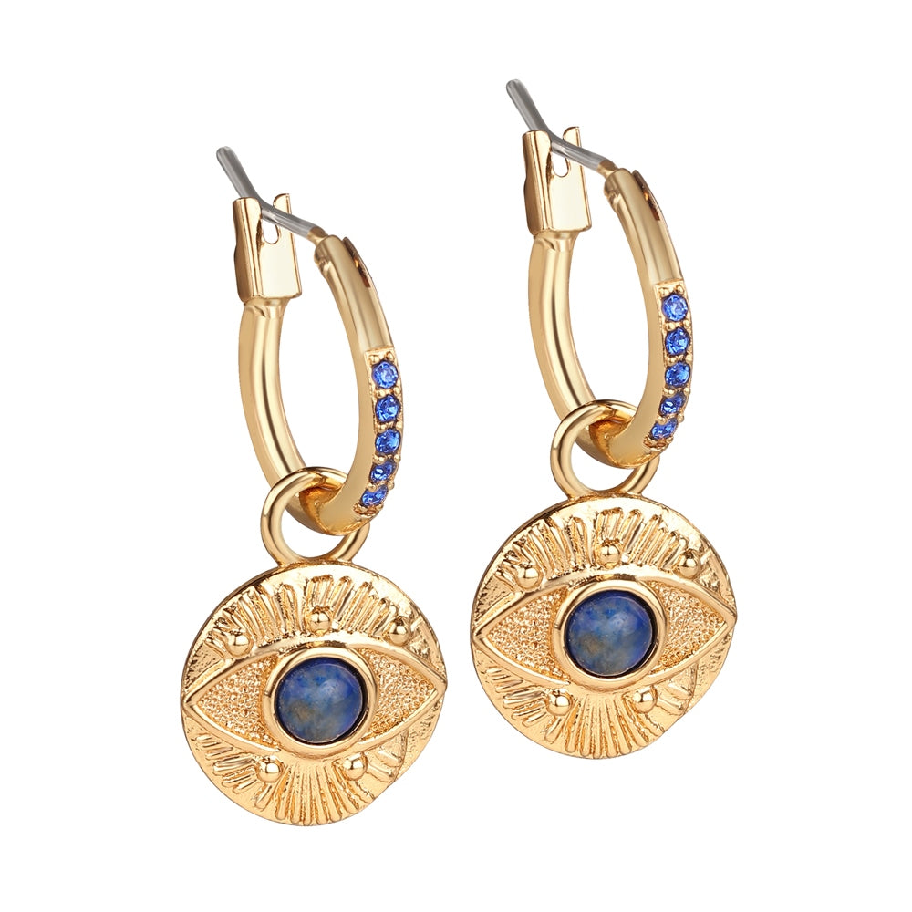 All Seeing Evil Eye Earrings Blue Stone