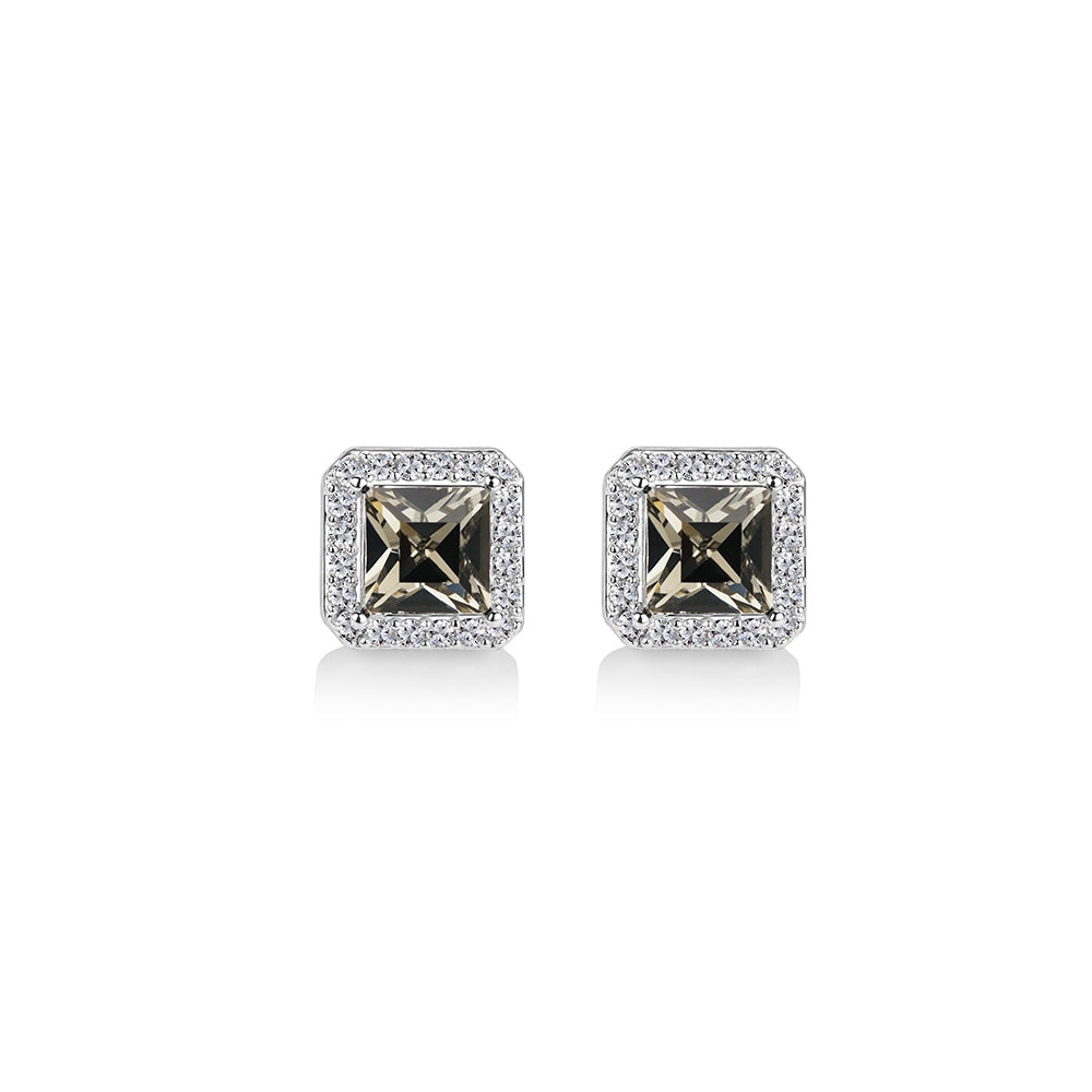 Square Earrings with Clear and Black Stones