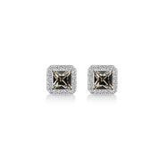 Square Earrings with Clear and Black Stones
