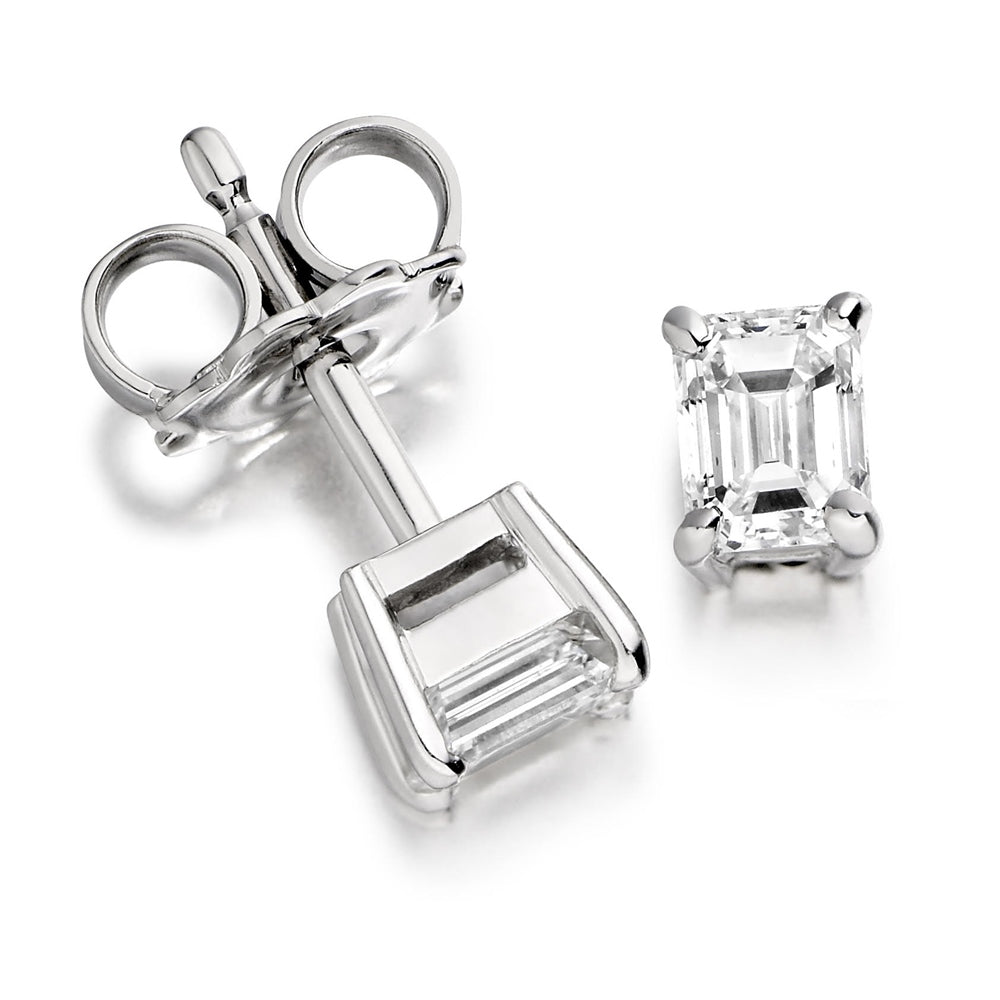 18ct White Gold Emerald Cut Diamond Earrings