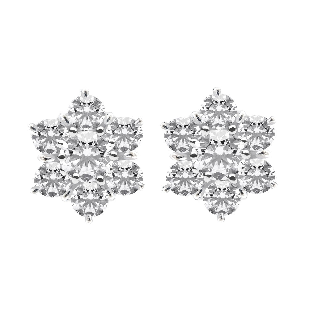 18ct White Gold Daisy Cluster Diamond Earrings