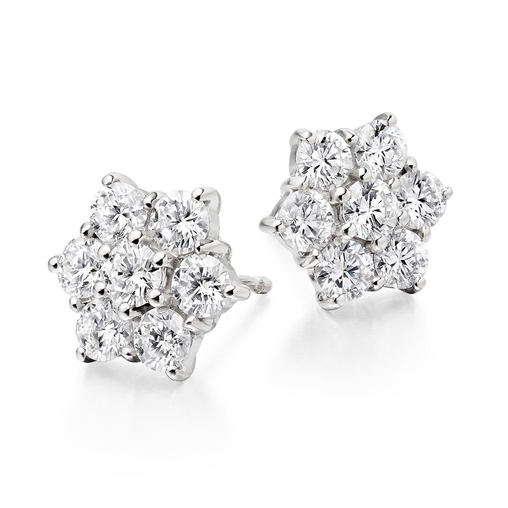 18ct White Gold Daisy Cluster Diamond Earrings