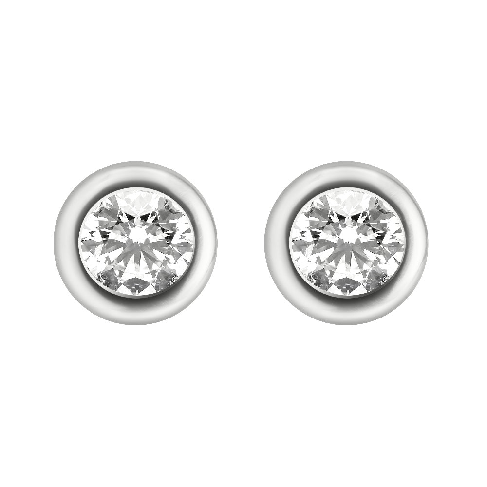18ct White Gold Rim Set Diamond Earrings