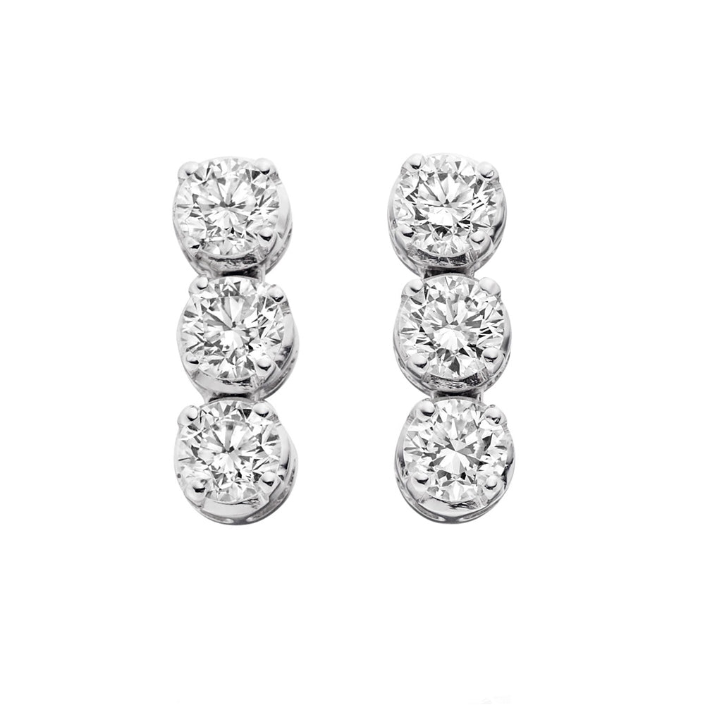 18ct White Gold 3-Stone Drop Diamond Earrings