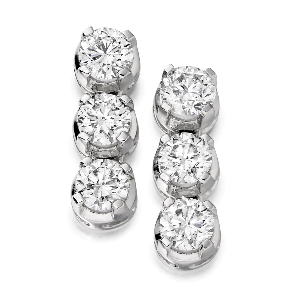 18ct White Gold 3-Stone Drop Diamond Earrings