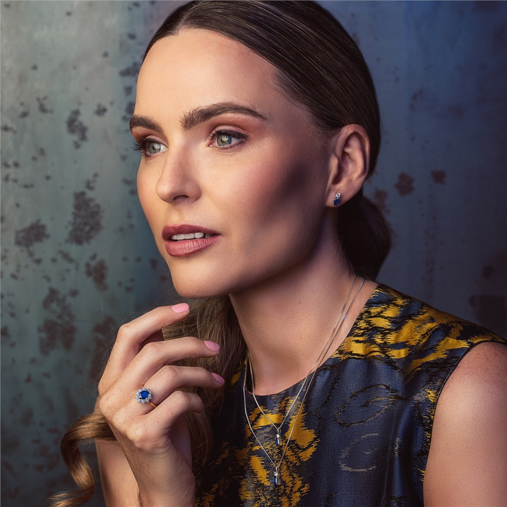 18ct White Gold Small Oval Sapphire and Diamond earrings