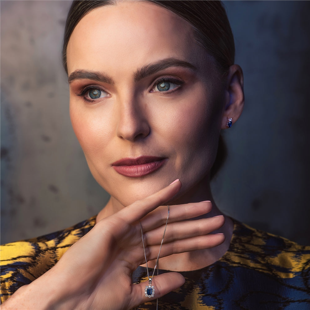 18ct White Gold Medium Oval Sapphire and Diamond Earrings