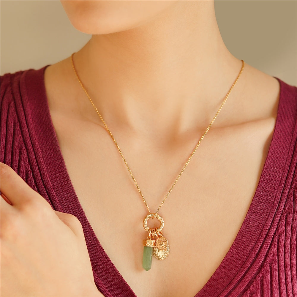 Gold Plated Pendant with Green Aventurine Charm