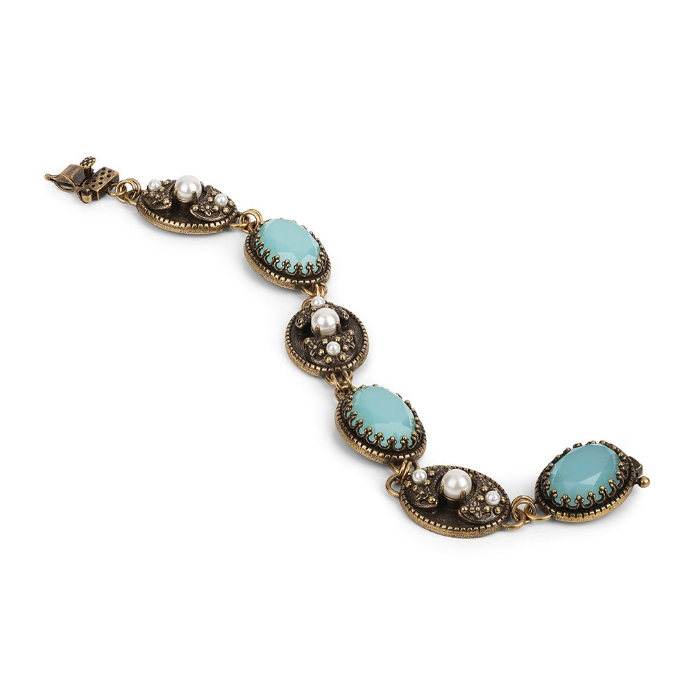 Bracelet with Aqua & Pearl Stone Settings