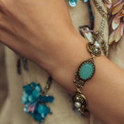 Bracelet with Aqua & Pearl Stone Settings