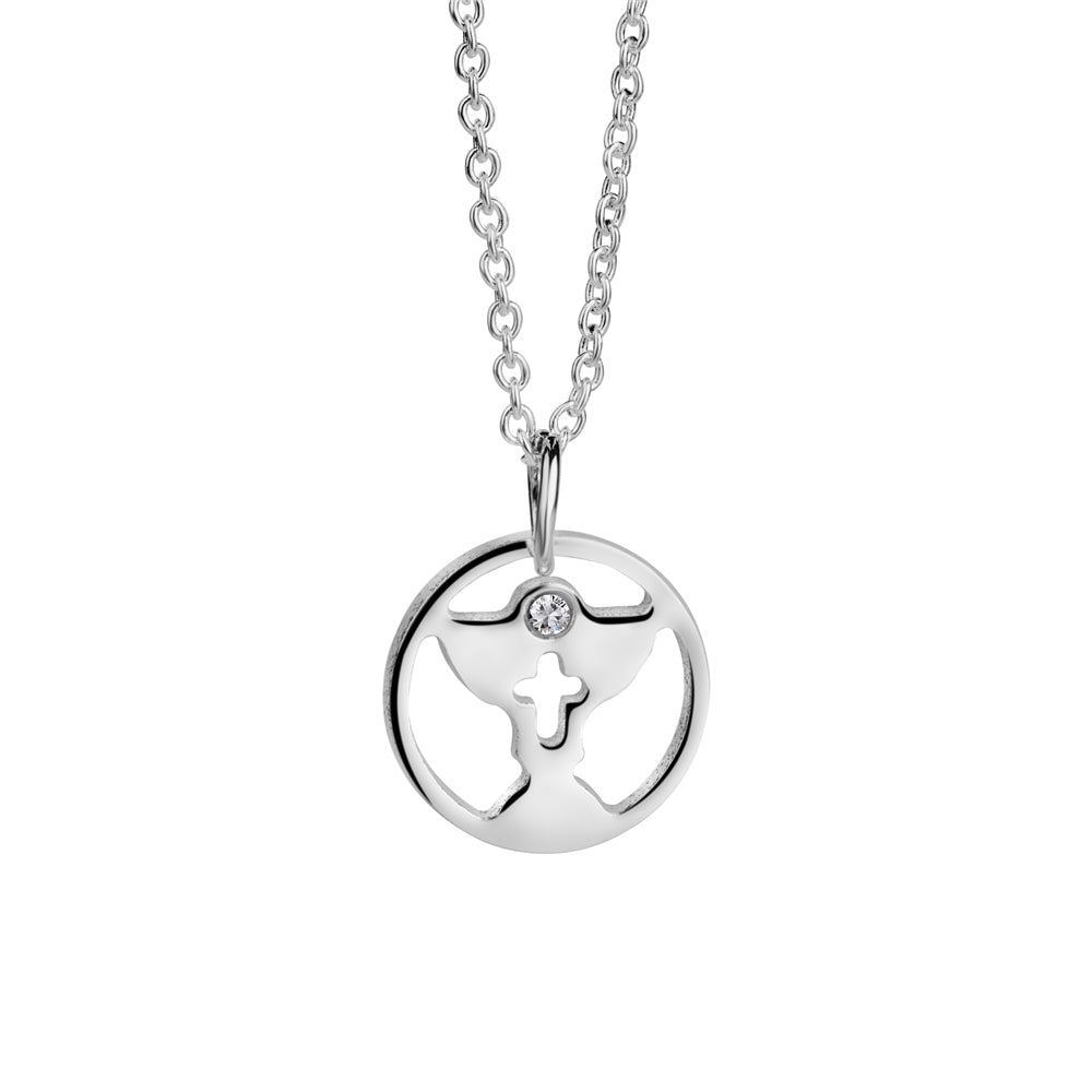 First Communion Pendant with Clear Stone