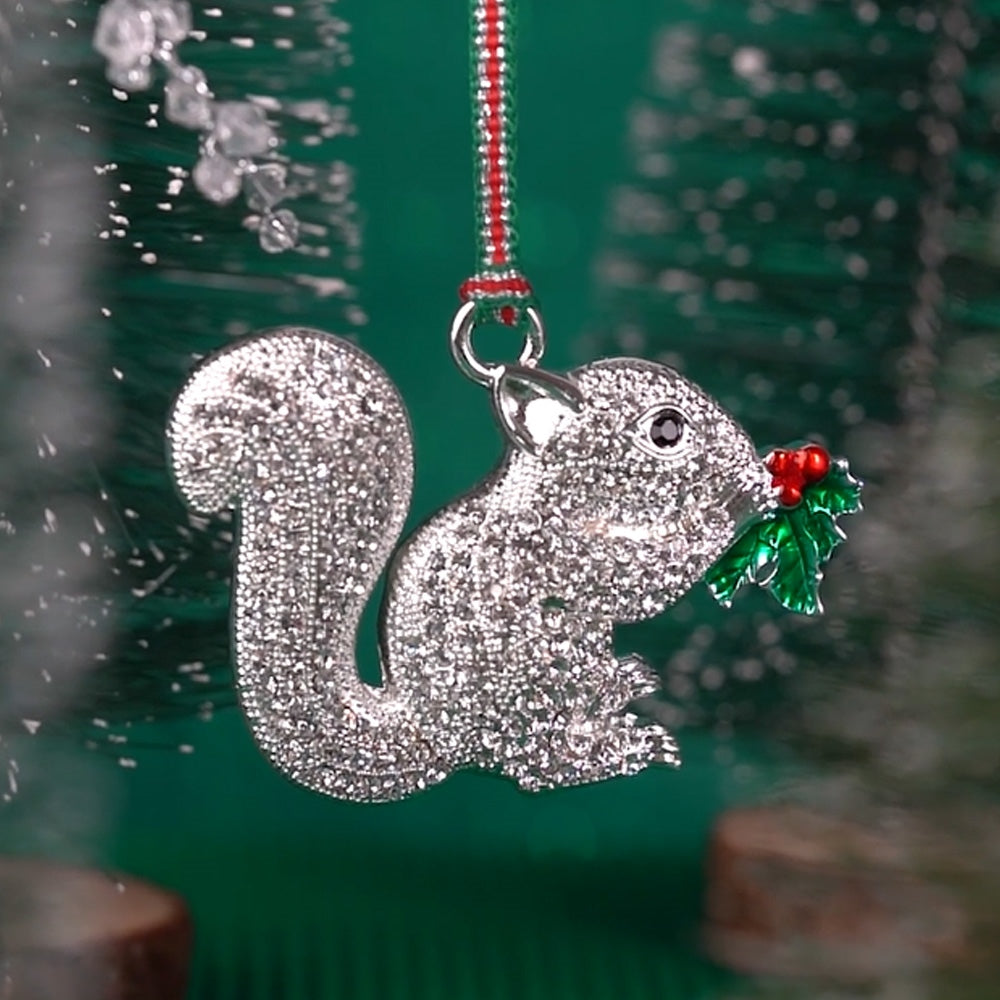 Squirrel with Holly Christmas Tree Decoration