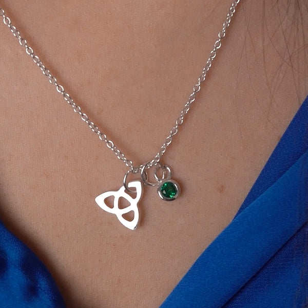 Trinity Knot Pendant with Green Stone