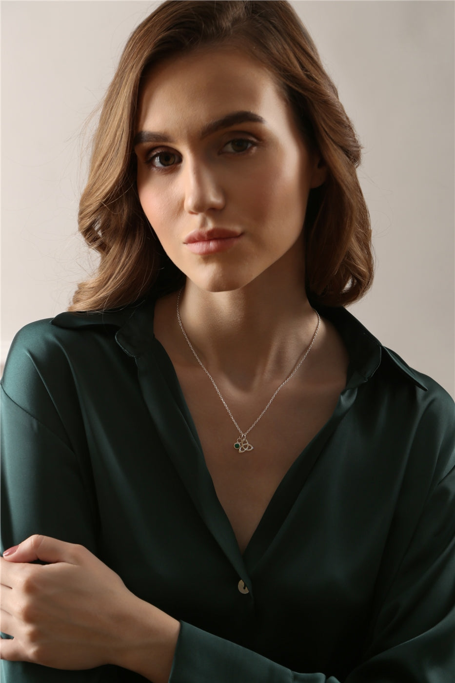 Trinity Knot Pendant with Green Stone