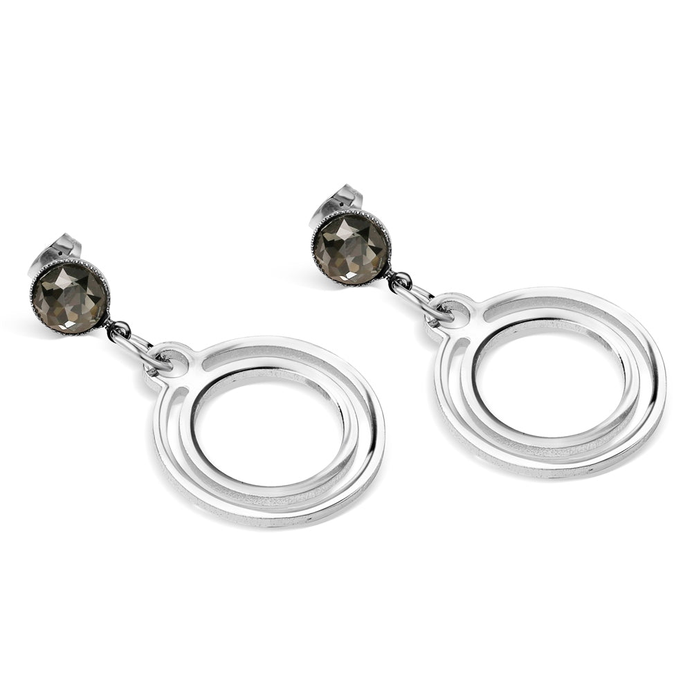 Circular Earrings with Black Stone