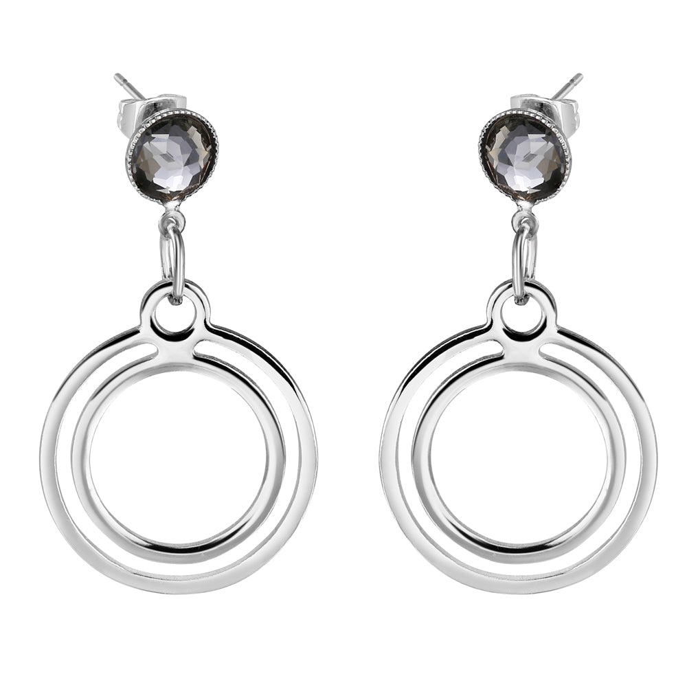 Circular Earrings with Black Stone