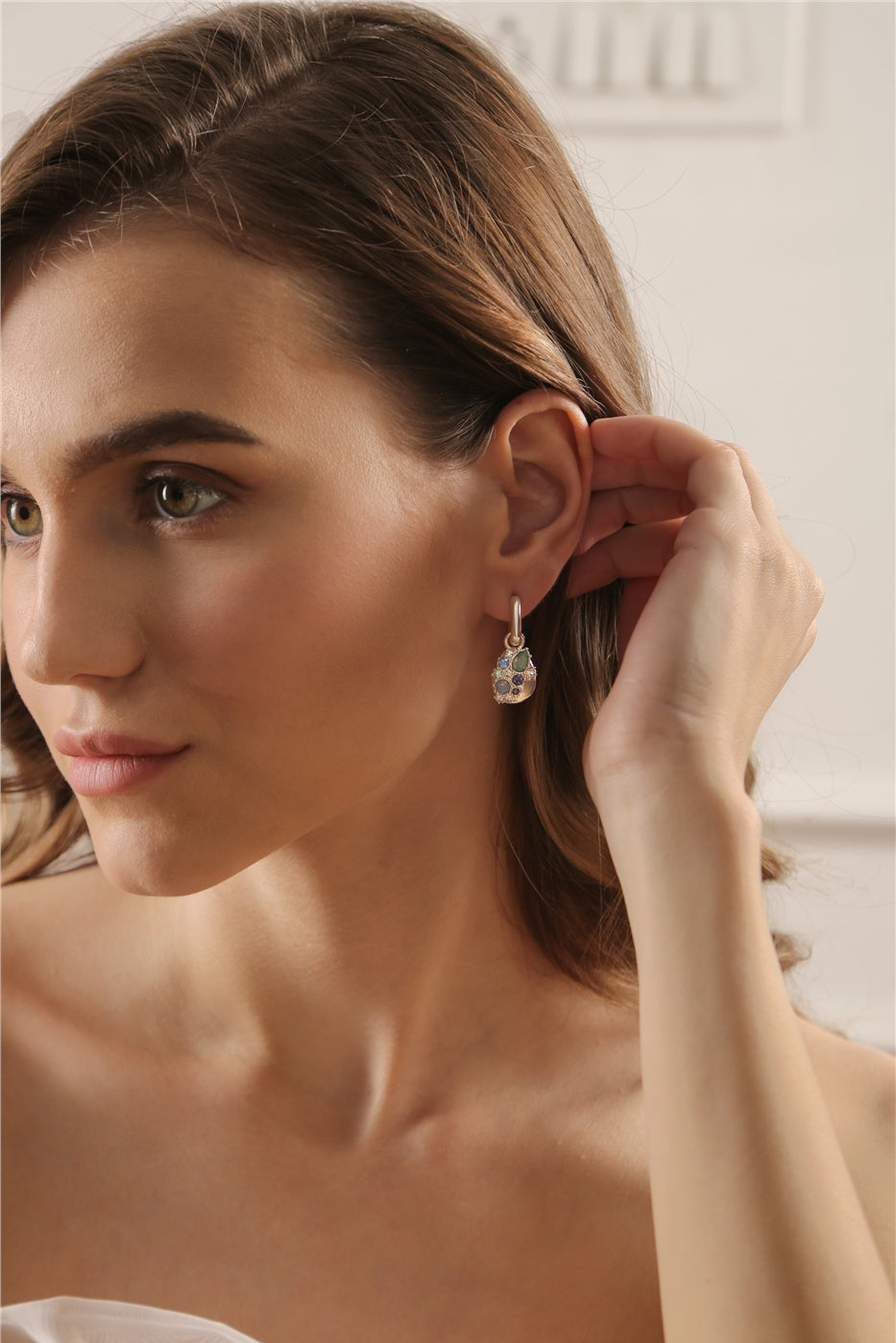 Drop Earrings with Blue and Clear Stones