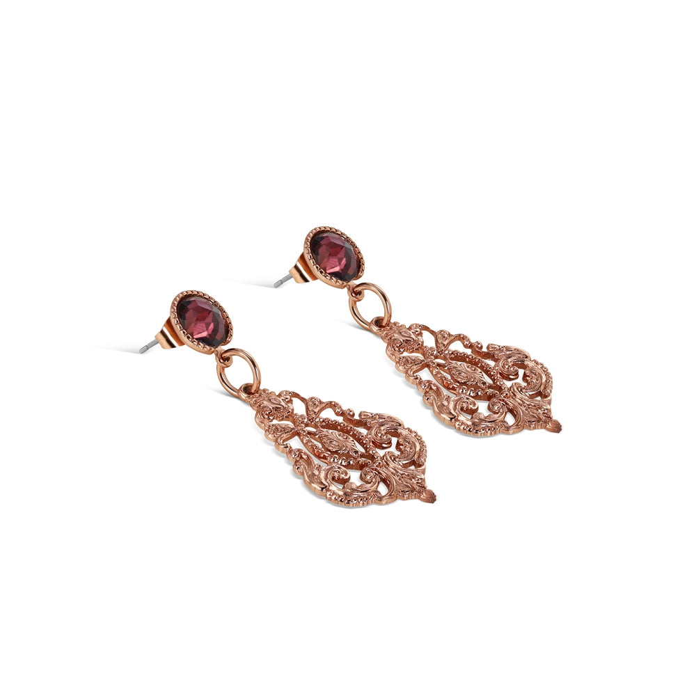 Drop Filigree Earrings with Mulberry Stone