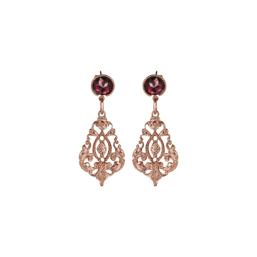 Drop Filigree Earrings with Mulberry Stone