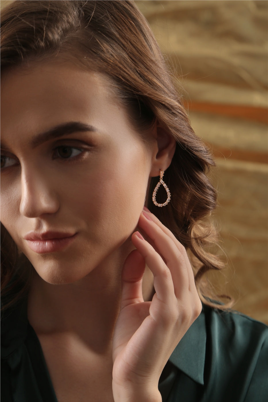 Gold Plated Baguette Stone Drop Earrings