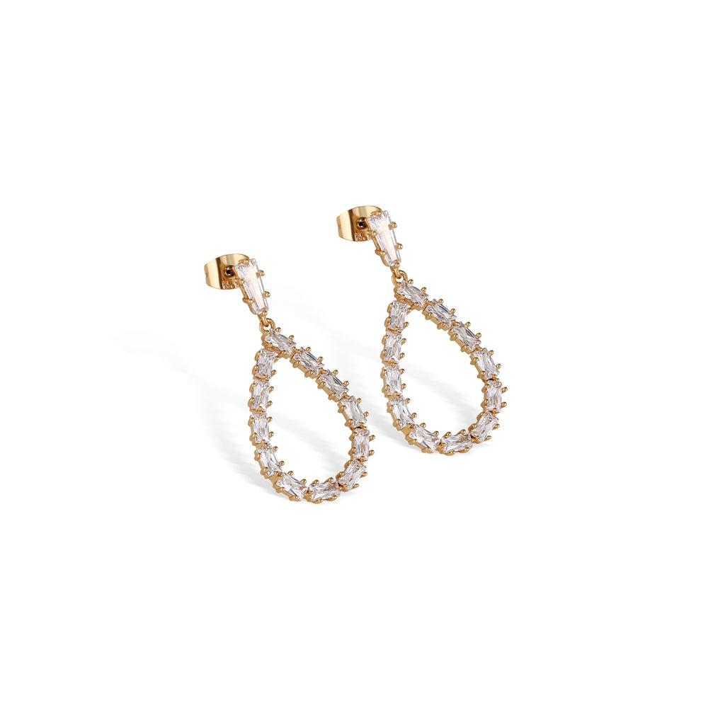 Gold Plated Baguette Stone Drop Earrings