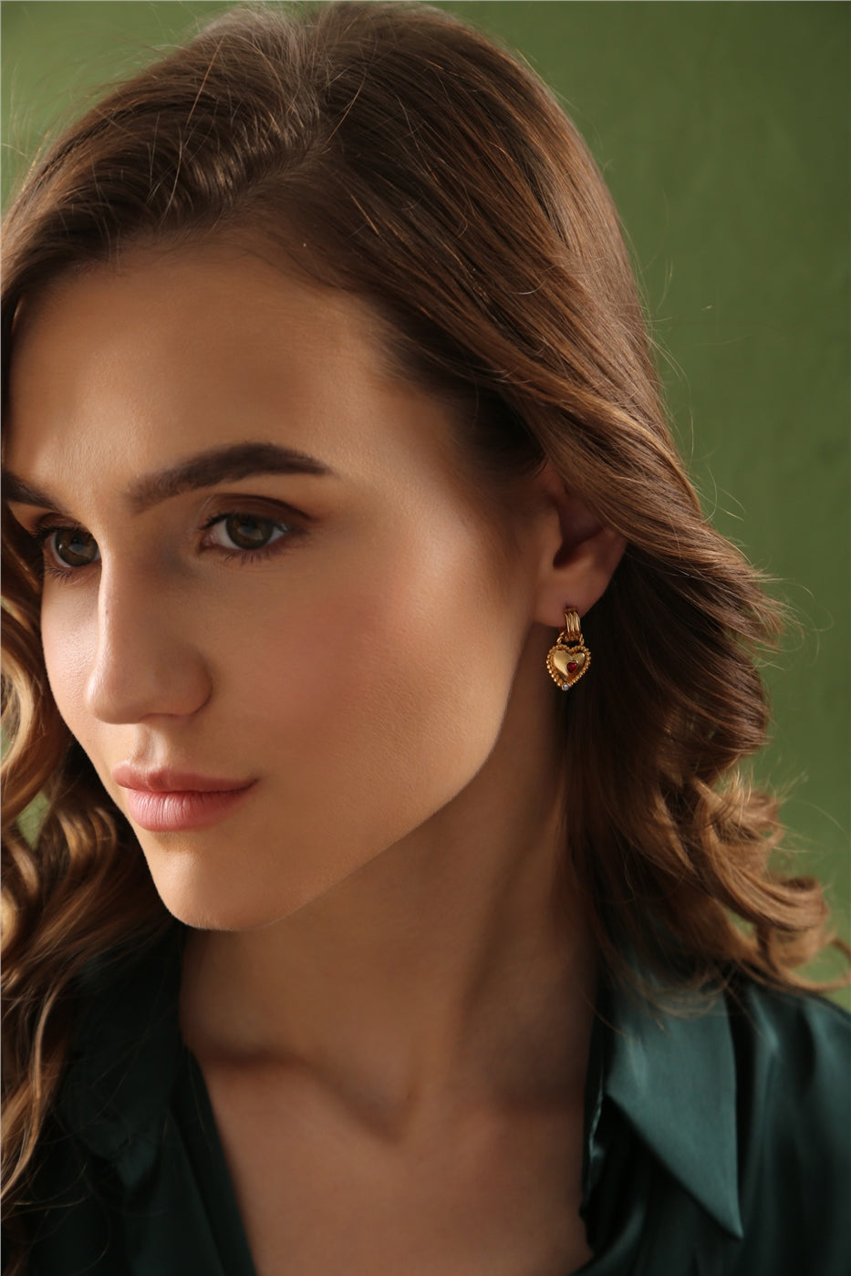 Heart Drop Earrings with Ruby Red Stones