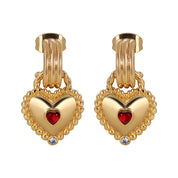 Heart Drop Earrings with Ruby Red Stones