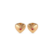 Heart Stud Earrings with Ruby Red Stones