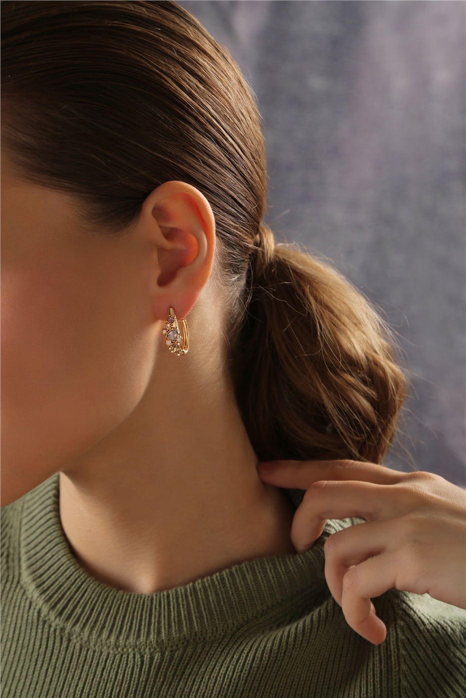 Hoop Earrings with Mixed Stones