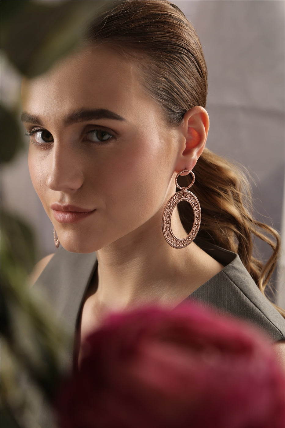 Large Ornate Oval Earrings