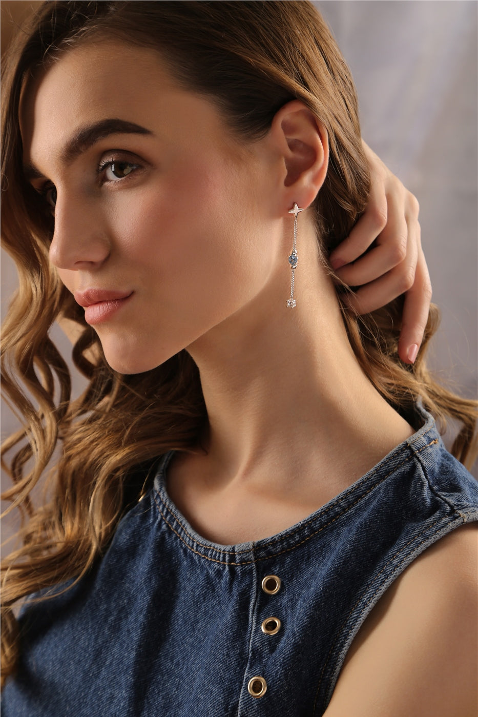 Star Earrings with Blue Stone