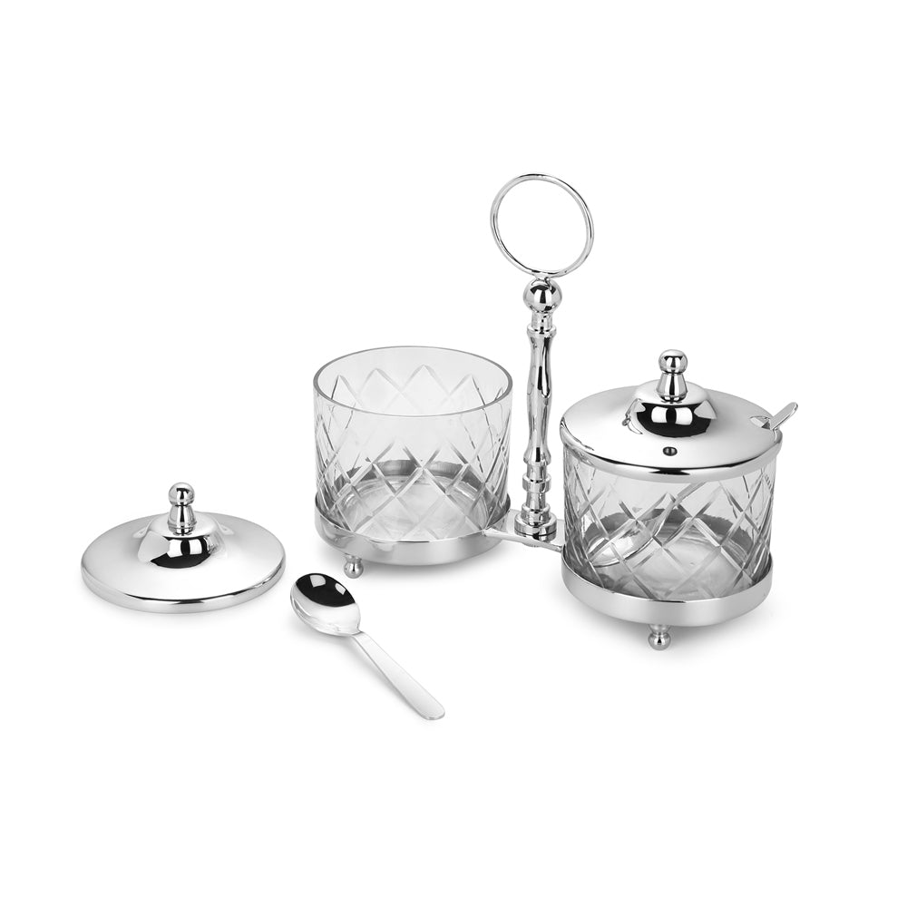 Cut Glass Condiment Set