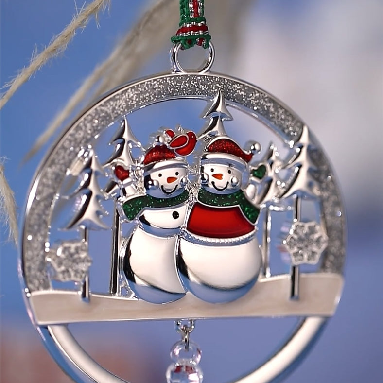 Snowman Couple Round Christmas Tree Decoration