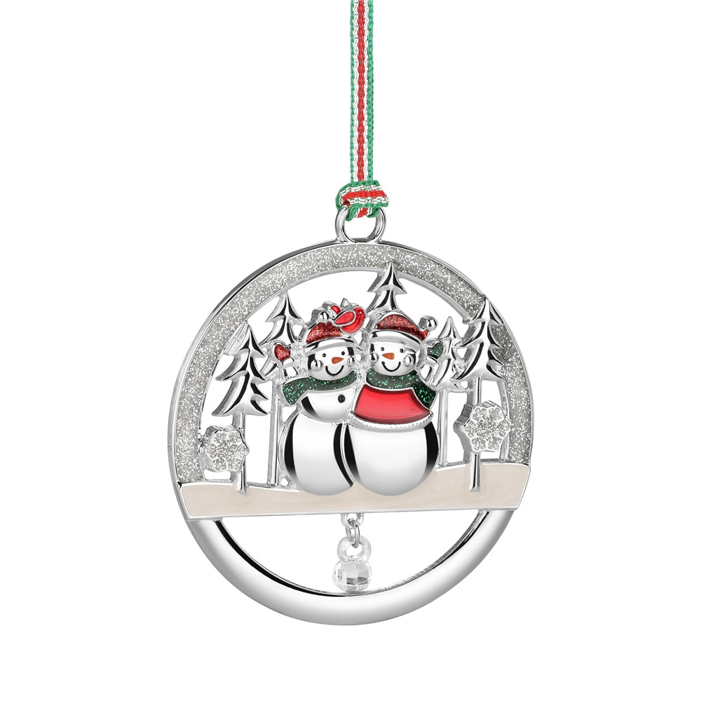 Snowman Couple Round Christmas Tree Decoration