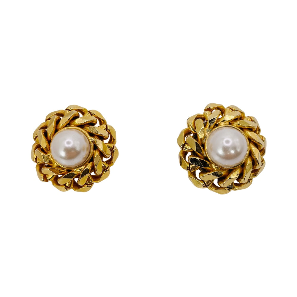 1980's Givenchy Gold Tone Faux Pearl Earrings