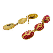 1970's Gold Tone Pink Enamel Earrings