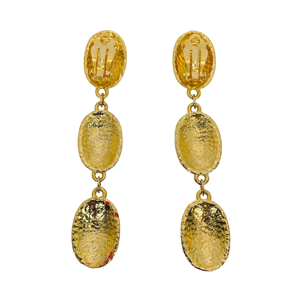 1970's Gold Tone Pink Enamel Earrings