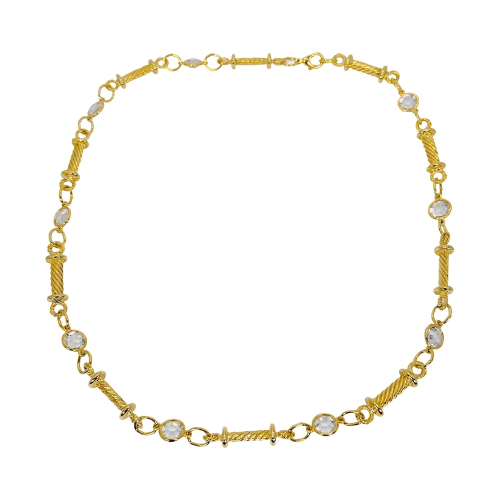 1970's Gold Plated Clear Rhinestone Necklace