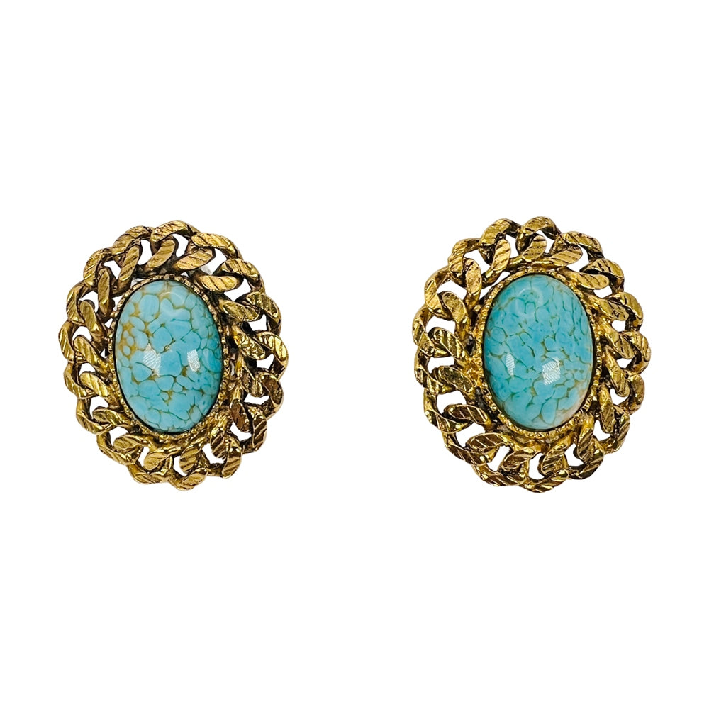 1980's Gold Tone Turquoise Earrings