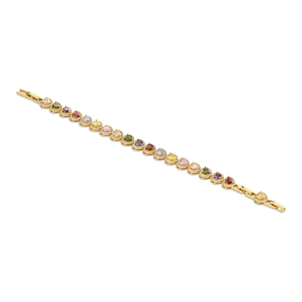 Gold Plated Heart Coloured CZ Bracelet