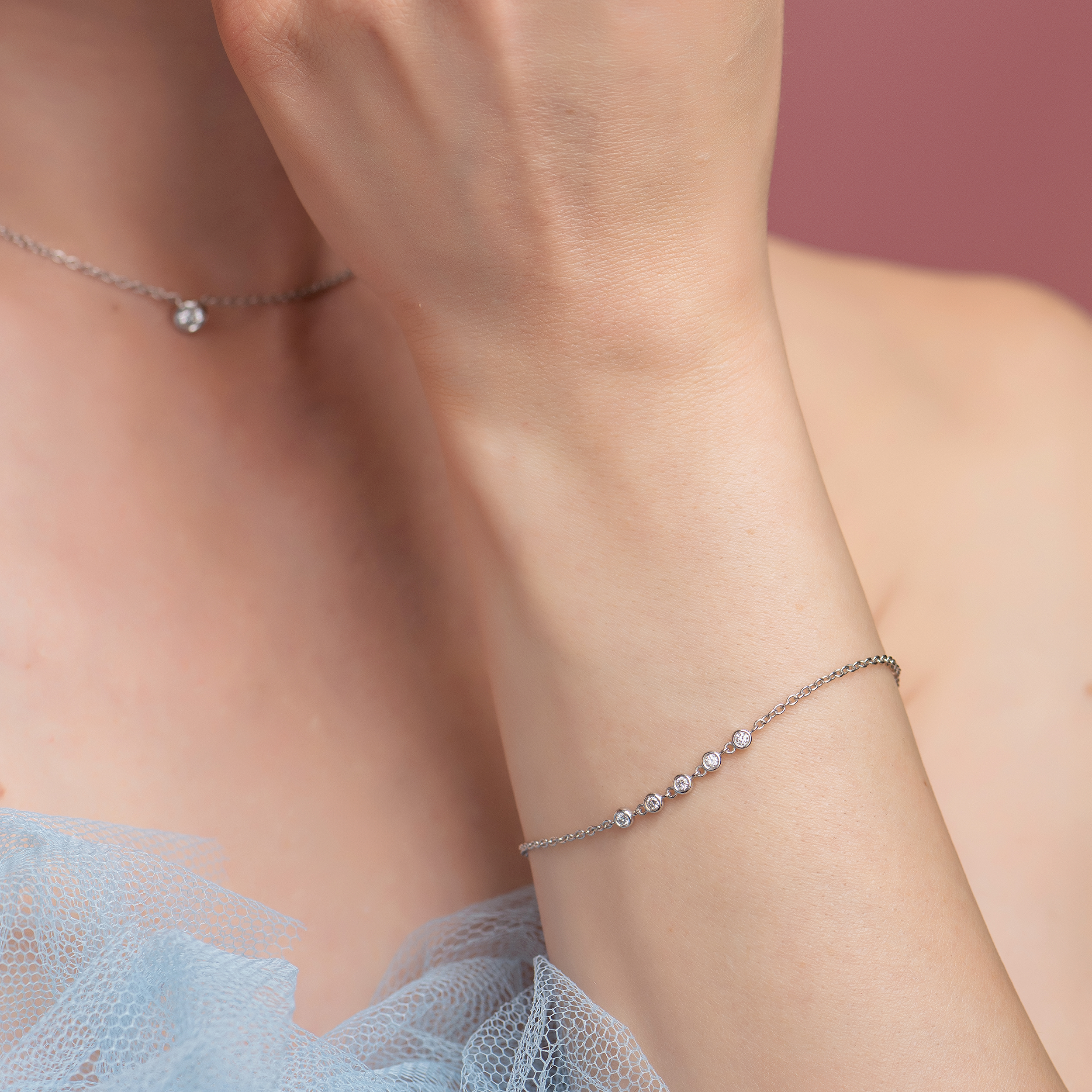 Sterling Silver Bezel Set Lab Grown Diamond Bracelet 0.15ct