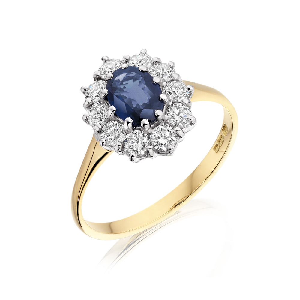 18ct Yellow Gold Sapphire and Diamond Cluster Ring